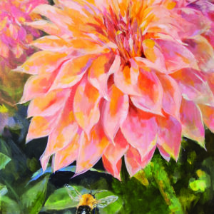 Dahlia Geschilderd op linnen Formaat: 50 x 100 cm Geschilderd op linnen, ook de zijkanten zijn beschilderd Wordt geleverd met neutrale baklijst en kan meteen aan de muur. Dit schilderij kan op afspraak opgehaald/bezichtigd worden.